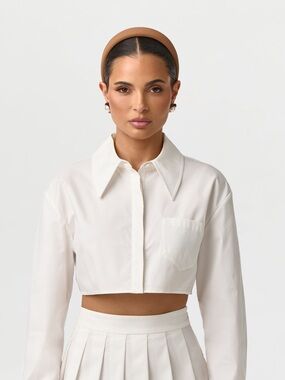 NWT Naked Wardrobe Shirting Button Up Crop Top White